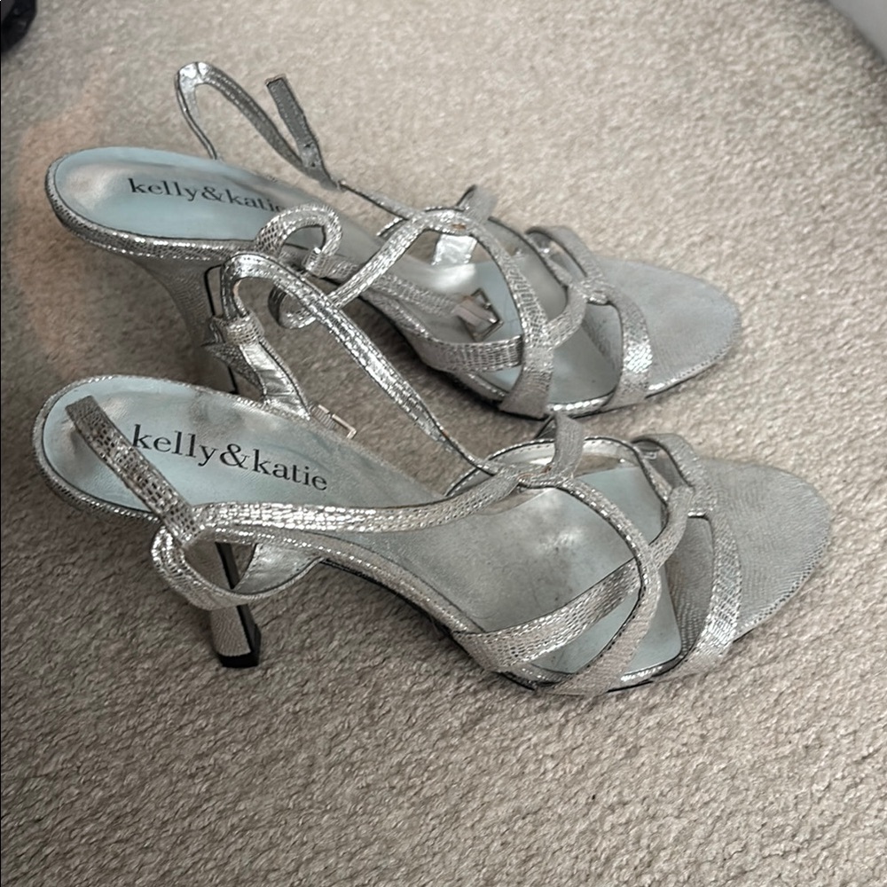 Kelly & Katie Silver Kitten Heel Sandals